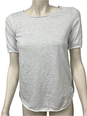 Ann Taylor Loft Gray Striped Pom Pom Accent T-shirt